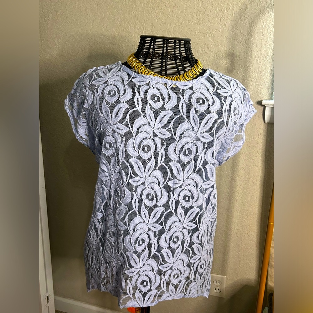 Lacy blue short sleeve blouse